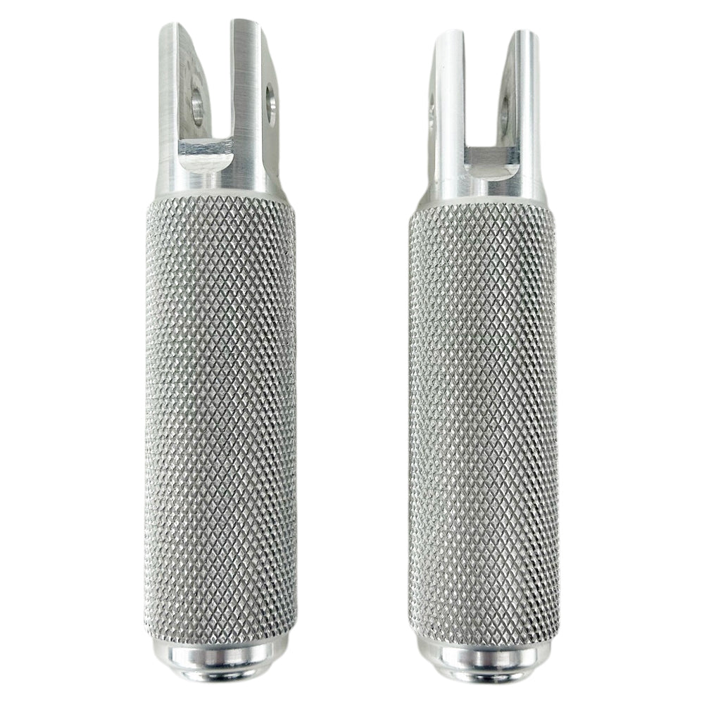 A pair of TC Bros. Nomad Rider Foot Pegs fits 2018-up Harley Softail M8 & Pan America with mounting brackets, likely made of CNC machined aluminum, positioned against a white background.