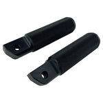 Two black, textured metal handles with flat ends, CNC machined aluminum for durability, stand upright against a white background. These TC Bros. Nomad Passenger Foot Pegs fits 2018-up Harley Softail M8 & Pan America - Black are designed to fit perfectly on your Harley Softail M8.