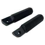 Two black, textured metal handles with flat ends, CNC machined aluminum for durability, stand upright against a white background. These TC Bros. Nomad Passenger Foot Pegs fits 2018-up Harley Softail M8 & Pan America - Black are designed to fit perfectly on your Harley Softail M8.