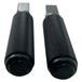 Two black, cylindrical, textured CNC machined aluminum foot pegs with mounting holes. -> Two black, cylindrical, textured CNC machined aluminum TC Bros. Nomad Passenger Foot Pegs fits 2018-up Harley Softail M8 & Pan America - Black from TC Bros.