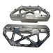 Three TC Bros. Pro Series MX Passenger Floorboards in black, silver, and gold are displayed on a white background, highlighting their design and color variations—perfect for Harley Davidson Bagger Touring enthusiasts seeking style and functionality.