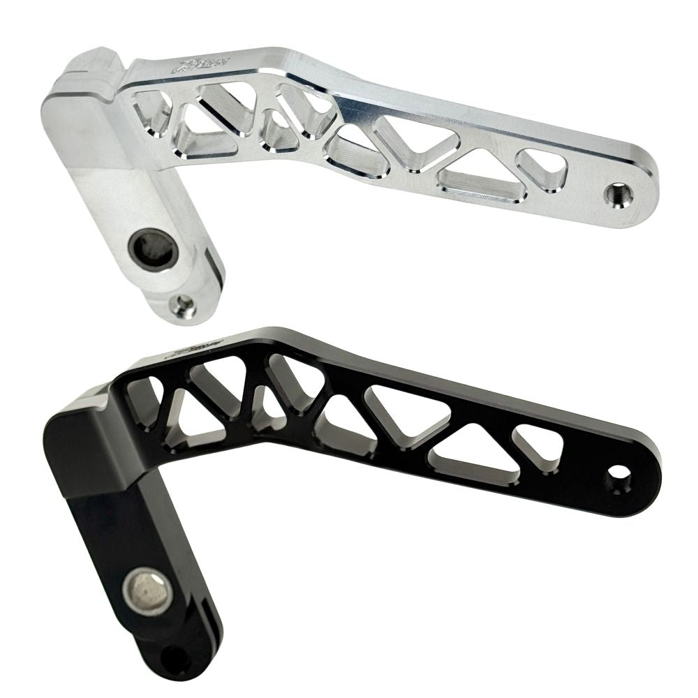 The TC Bros. Pro Series Truss Brake Pedal fits 1991-2017 Harley-Davidson Dyna models, featuring a billet aluminum construction with cut-out triangular patterns and mounting holes.