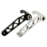 The TC Bros. Pro Series Truss Brake Arm is a 6061-T6 aluminum upgrade for 2018-up Harley-Davidson Softail brake pedals, featuring triangular cutouts and a circular mounting hole—available in silver or black.