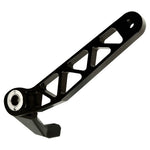 The TC Bros. Pro Series Truss Brake Arm is a 6061-T6 aluminum upgrade for 2018-up Harley-Davidson Softail brake pedals, featuring triangular cutouts and a circular mounting hole—available in silver or black.