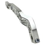 The TC Bros. Pro Series Truss Shift Lever for 2018-Up Harley-Davidson M8 Softail features silver and black metal lever arms with geometric cut-outs and "TC Bros." engraving—ideal for your Softail upgrade.