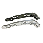 The TC Bros. Pro Series Truss Shift Lever for 2018-Up Harley-Davidson M8 Softail features silver and black metal lever arms with geometric cut-outs and "TC Bros." engraving—ideal for your Softail upgrade.