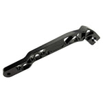 The TC Bros. Pro Series Truss Shift Lever for 2018-Up Harley-Davidson M8 Softail features silver and black metal lever arms with geometric cut-outs and "TC Bros." engraving—ideal for your Softail upgrade.