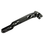 The TC Bros. Pro Series Truss Shift Lever for 2018-Up Harley-Davidson M8 Softail features silver and black metal lever arms with geometric cut-outs and "TC Bros." engraving—ideal for your Softail upgrade.