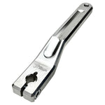 Two silver-finished metal bicycle crank arms, each with a slot and hole for attachment—crafted with the same precision as the TC Bros. Pro Series Shift Lever for 1982-Up Harley-Davidson Big Twin.