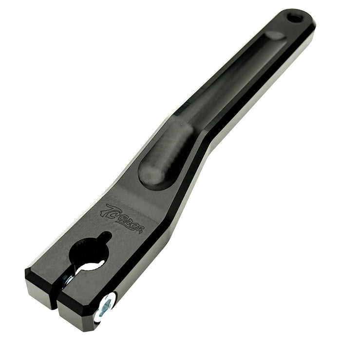 Two silver-finished metal bicycle crank arms, each with a slot and hole for attachment—crafted with the same precision as the TC Bros. Pro Series Shift Lever for 1982-Up Harley-Davidson Big Twin.