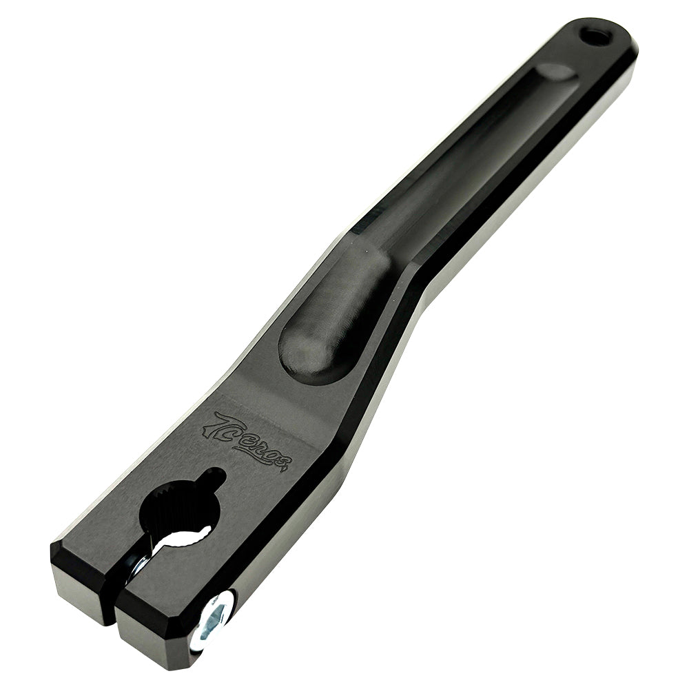 Two silver-finished metal bicycle crank arms, each with a slot and hole for attachment—crafted with the same precision as the TC Bros. Pro Series Shift Lever for 1982-Up Harley-Davidson Big Twin.