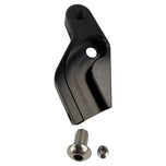 Two metal brackets, one silver and one black, each with a matching screw and bolt, displayed on a white background. Text reads "TC Bros. Pro Series Easy Shift Lever Extension for Harley-Davidson Big Twin—Milwaukee-Eight.