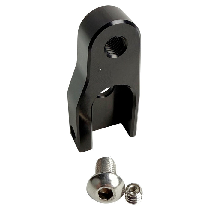 The TC Bros. Pro Series Easy Shift Lever Extension for Harley-Davidson Big Twin—Twin Cam includes silver and black metal brackets with threaded holes, engraved logos, and screws. Fits Touring, Dyna, and Softail models.