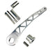 The TC Bros. Pro Series Truss Brake Pedal Arm for 2014-Up Harley-Davidson Touring is shown here in disassembled form, including the black metal pedal arm, matching mounting bracket, and a single screw—all displayed against a white background. Perfect for customizing your Touring/Bagger motorcycle or upgrading your Harley-Davidson with this adjustable brake lever setup from TC Bros.