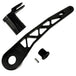 The TC Bros. Pro Series Truss Brake Pedal Arm for 2014-Up Harley-Davidson Touring is shown here in disassembled form, including the black metal pedal arm, matching mounting bracket, and a single screw—all displayed against a white background. Perfect for customizing your Touring/Bagger motorcycle or upgrading your Harley-Davidson with this adjustable brake lever setup from TC Bros.