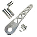 The TC Bros. Pro Series Truss Brake Pedal Arm for 2014-Up Harley-Davidson Touring is shown here in disassembled form, including the black metal pedal arm, matching mounting bracket, and a single screw—all displayed against a white background. Perfect for customizing your Touring/Bagger motorcycle or upgrading your Harley-Davidson with this adjustable brake lever setup from TC Bros.