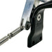 Close-up of a metal hinge mechanism with a black housing, featuring a visible screw and rod connection—ideal for use with the TC Bros. OEM-Style Brake Pedal Conversion Kit for TC Bros. Dyna Mid Controls by TC Bros.