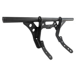 The TC Bros. Front Crash Bar for Harley-Davidson M-8 Softail w/ Mid Controls is a black metal engine guard, shown with mounting hardware—bolts, washers, spacers, and brackets—ideal for added protection on your Softail.