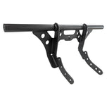 The TC Bros. Front Crash Bar for Harley-Davidson M-8 Softail w/ Mid Controls is a black metal engine guard, shown with mounting hardware—bolts, washers, spacers, and brackets—ideal for added protection on your Softail.