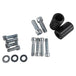 The TC Bros. Front Crash Bar for Harley-Davidson M-8 Softail w/ Mid Controls is a black metal engine guard, shown with mounting hardware—bolts, washers, spacers, and brackets—ideal for added protection on your Softail.