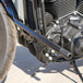 The TC Bros. Front Crash Bar for Harley-Davidson M-8 Softail w/ Mid Controls is a black metal engine guard, shown with mounting hardware—bolts, washers, spacers, and brackets—ideal for added protection on your Softail.