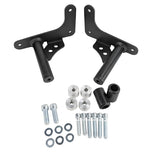 The TC Bros. Rear Crash Bar for Harley-Davidson M8 Softail includes black metal brackets, bolts, washers, nuts, spacers, and CNC-machined Delrin® sliders from TC Bros., all arranged on a white background.