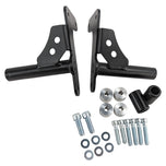The TC Bros. Rear Crash Bar for Harley-Davidson M8 Softail includes black metal brackets, bolts, washers, nuts, spacers, and CNC-machined Delrin® sliders from TC Bros., all arranged on a white background.