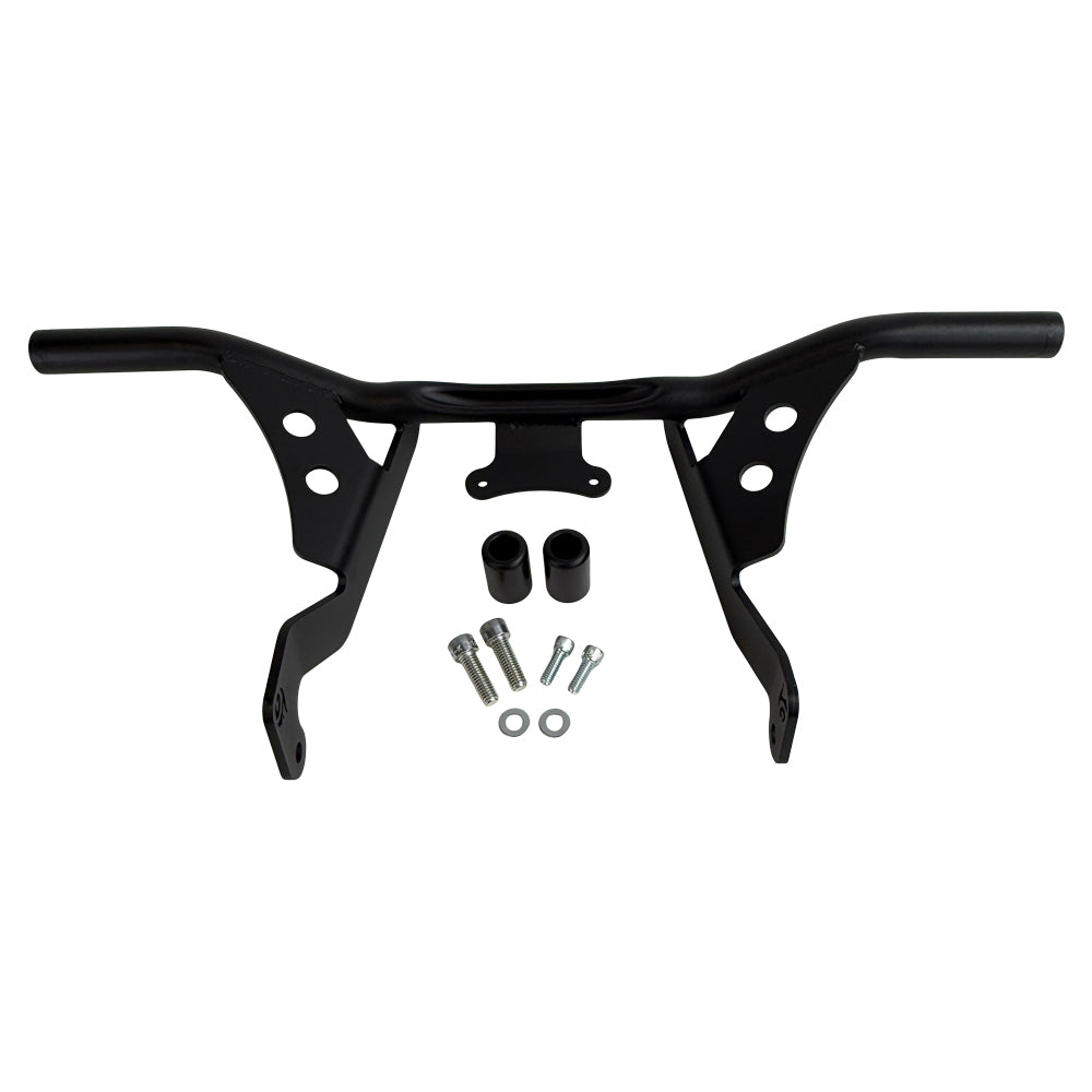 The TC Bros. Front Crash Bar mounting kit for 2014-2023 Harley-Davidson Touring includes bolts and spacers, shown above a motorcycle image—ideal for front engine guard or crash bar installation.