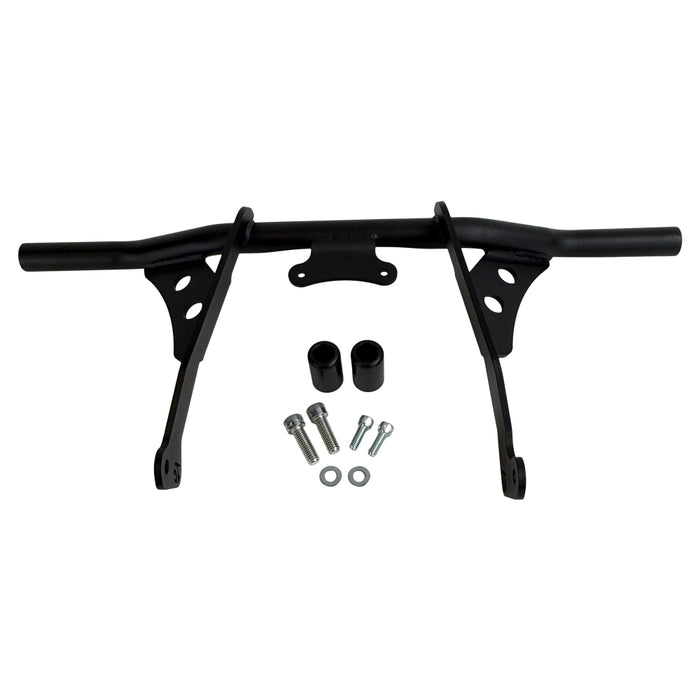 The TC Bros. Front Crash Bar mounting kit for 2014-2023 Harley-Davidson Touring includes bolts and spacers, shown above a motorcycle image—ideal for front engine guard or crash bar installation.