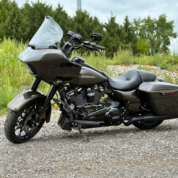 The TC Bros. Front Crash Bar mounting kit for 2014-2023 Harley-Davidson Touring includes bolts and spacers, shown above a motorcycle image—ideal for front engine guard or crash bar installation.