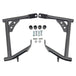 Two black metal TC Bros. Rear Saddlebag Guards with mounting holes, four bolts, two nuts, and four rubber grommets are arranged on a white background—essential components from TC Bros. for installing rear saddlebag guards on 2009-up Harley-Davidson Touring models to enhance rear crash protection.