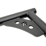 Two black metal TC Bros. Rear Saddlebag Guards with mounting holes, four bolts, two nuts, and four rubber grommets are arranged on a white background—essential components from TC Bros. for installing rear saddlebag guards on 2009-up Harley-Davidson Touring models to enhance rear crash protection.