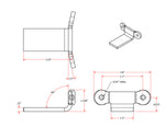 A drawing showing the dimensions of a TC Bros. Weld On Single Hole Rear Fender Mount for Bobbers & Choppers.