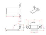 A drawing showing the dimensions of a TC Bros. Weld On Single Hole Rear Fender Mount for Bobbers & Choppers.