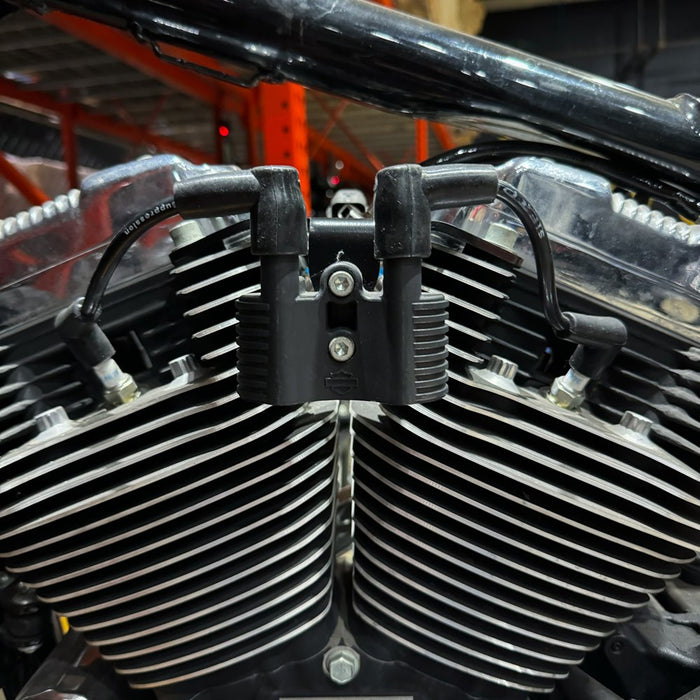 A TC Bros. Coil Relocation Bracket 2007-newer Harley Sportster on a white background.