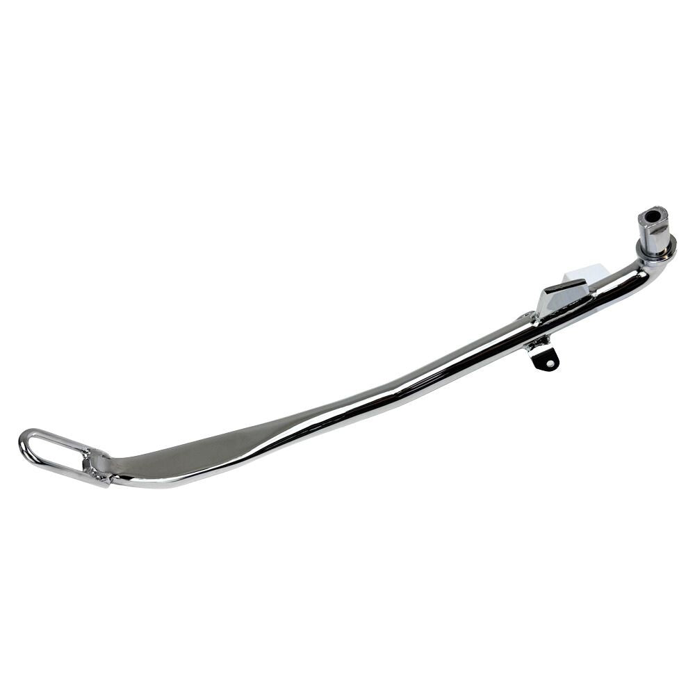 A Moto Iron® Chrome +1" Kickstand 1999-2005 Dyna 12" motorcycle exhaust pipe.