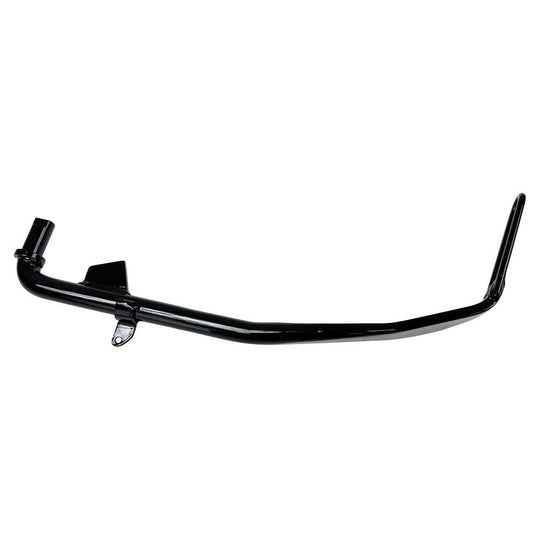 A Moto Iron® black +1" kickstand designed for 2006-2017 Dyna models, accompanied by durable rear shocks and mounting brackets.