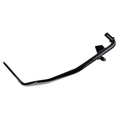 A Moto Iron® black +1" kickstand designed for 2006-2017 Dyna models, accompanied by durable rear shocks and mounting brackets.