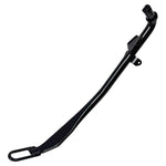 A Black +1" Kickstand by Moto Iron®, designed for a 1999-2005 Dyna 12", is displayed against a white backdrop, highlighting its sleek design similar to high-strength steel exhaust pipes.