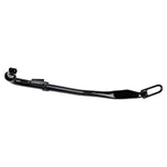 A Black +1" Kickstand by Moto Iron®, designed for a 1999-2005 Dyna 12", is displayed against a white backdrop, highlighting its sleek design similar to high-strength steel exhaust pipes.