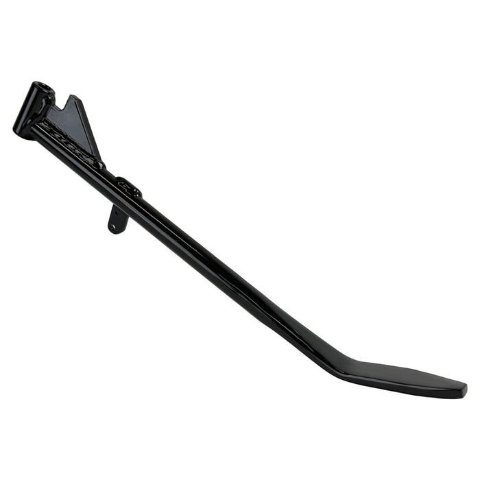 The Moto Iron® Black +1" Kickstand for Harley-Davidson Sportster 1989-2003 is shown against a white background.