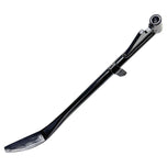 Moto Iron® Black +1" Kickstand for Harley-Davidson Sportster 1989-2003. Features a flat foot, mounting bracket, and extended length—ideal sidestand upgrade. Product shown isolated on white background.