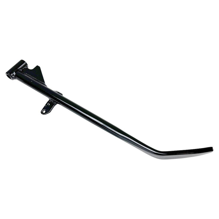 Moto Iron® Black +1" Kickstand for Harley-Davidson Sportster 1989-2003. Features a flat foot, mounting bracket, and extended length—ideal sidestand upgrade. Product shown isolated on white background.