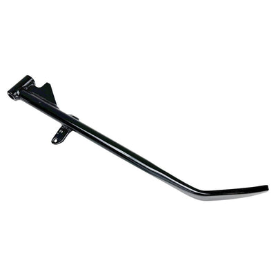 Moto Iron® Black +1" Kickstand for Harley-Davidson Sportster 1989-2003. Features a flat foot, mounting bracket, and extended length—ideal sidestand upgrade. Product shown isolated on white background.