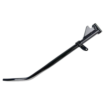 Moto Iron® Black +1" Kickstand for Harley-Davidson Sportster 1989-2003. Features a flat foot, mounting bracket, and extended length—ideal sidestand upgrade. Product shown isolated on white background.