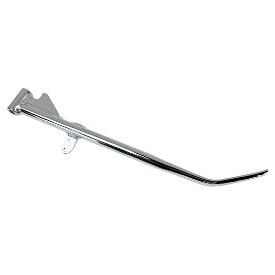 Introducing the Moto Iron® Chrome +1" Kickstand for 1989-2003 Sportster models (excluding Hugger Models)*, crafted from high-strength steel and featuring a durable mounting bracket, ideal for accommodating extended front forks.