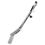The Moto Iron® Chrome +1" Kickstand for 2004-2021 Sportster models (except the 21 Sportster S/RH 1250S) is crafted from high-strength steel and features a chrome finish, a mounting bracket, and a flat base for enhanced stability. Ideal for bikes with extended forks or those looking to achieve the classic Sportster kickstand look.