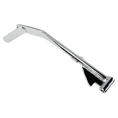 The Moto Iron® Chrome +1" Kickstand for 2004-2021 Sportster models (except the 21 Sportster S/RH 1250S) is crafted from high-strength steel and features a chrome finish, a mounting bracket, and a flat base for enhanced stability. Ideal for bikes with extended forks or those looking to achieve the classic Sportster kickstand look.
