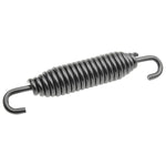 A close-up of the Moto Iron® Kickstand Spring for 91-up Sportster, Touring, and 85-06 Softail (OEM #50005-85A), with black finish, tightly wound coils, and hooks on both ends, isolated on a white background.