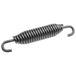 Close-up of a black Moto Iron® Kickstand Spring for Harley-Davidson 1985-2022, featuring tightly coiled wire and hooks at both ends on a white background—perfect for Jiffy Stand repairs.